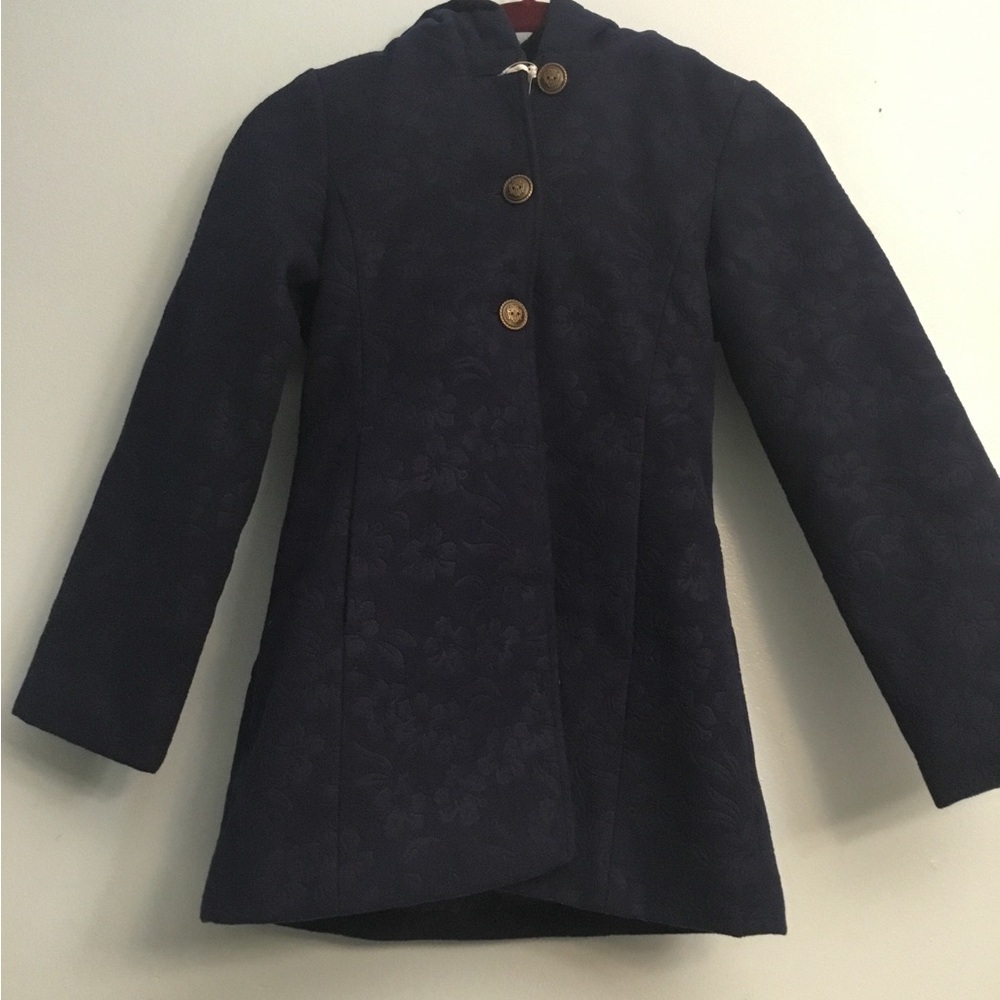 Jessica Simpson Elegant Navy Coat with Gold Accents